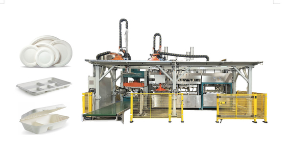 Automatisierte biologisch abbaubare Zuckerrohr-Bagassen-Massen-Formteil-Maschine mit doppeltem horizontalem gehendem Manipulator