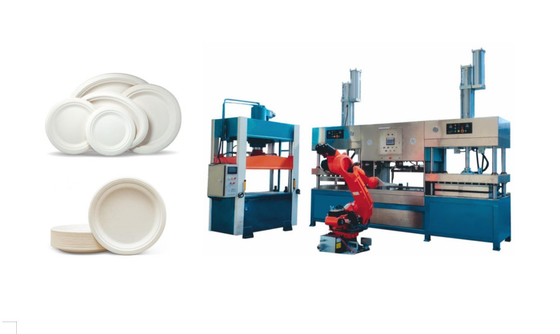 Weizen Straw Pulp Tableware Production Line mit multi- Gelenk-Roboter und stapelnder Maschine